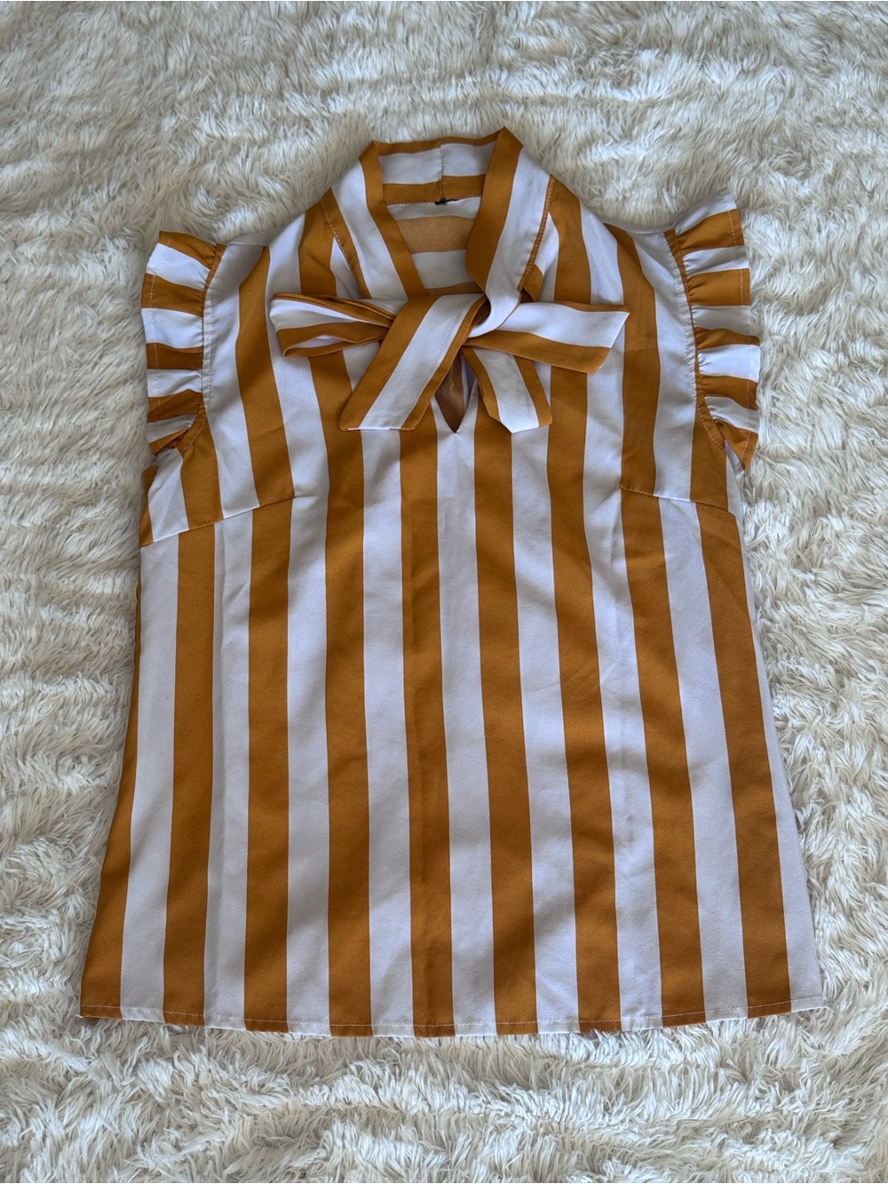 Striped Tie-Neck Sleeveless Top in Mustard and White (XS)